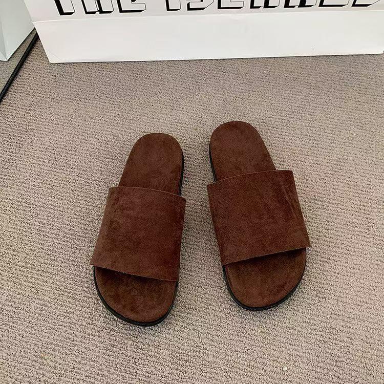 

Mori retro one-word Birkenstock slippers women s outer wear 2025 new fairy style with skirt casual platform slippers 40 темно-коричневого