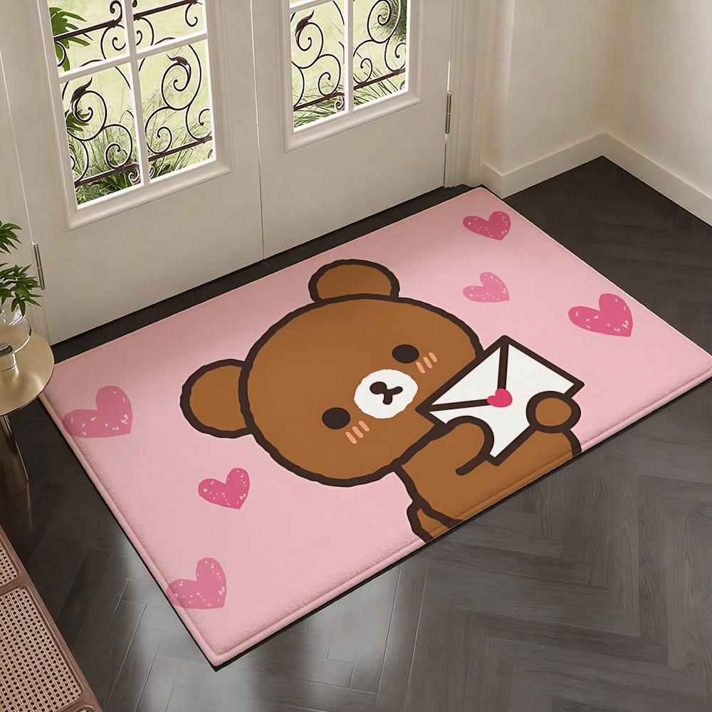 Relaxed Cute Bear R-Rirakkumas Floor Mat Soft Thickened Flannel Door Mat Non-Slip Living Room Rug Home Decor
