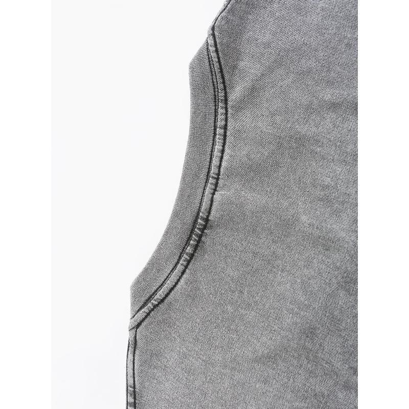 European sizes Men'S Cowboy-Style Shirt Washed Vintage Casual Short-Sleeve Top Round Neck Loose Fit Breathable for Outings