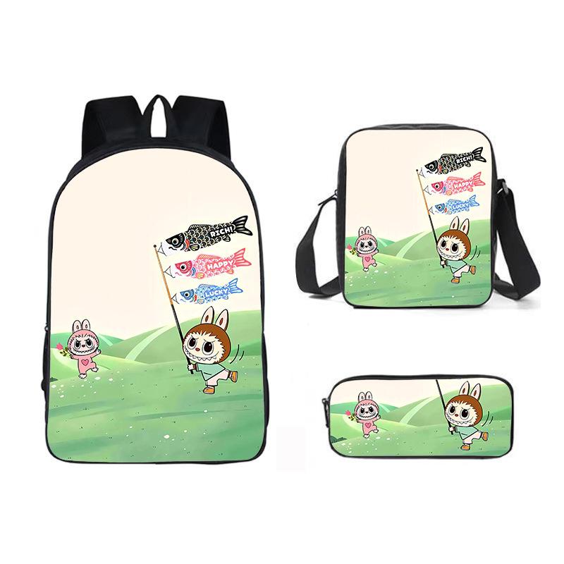 School Bag New Printing Three-piece Set Cartoon Rabbit Student Backpack Satchel Pencil Case Boys and Girls