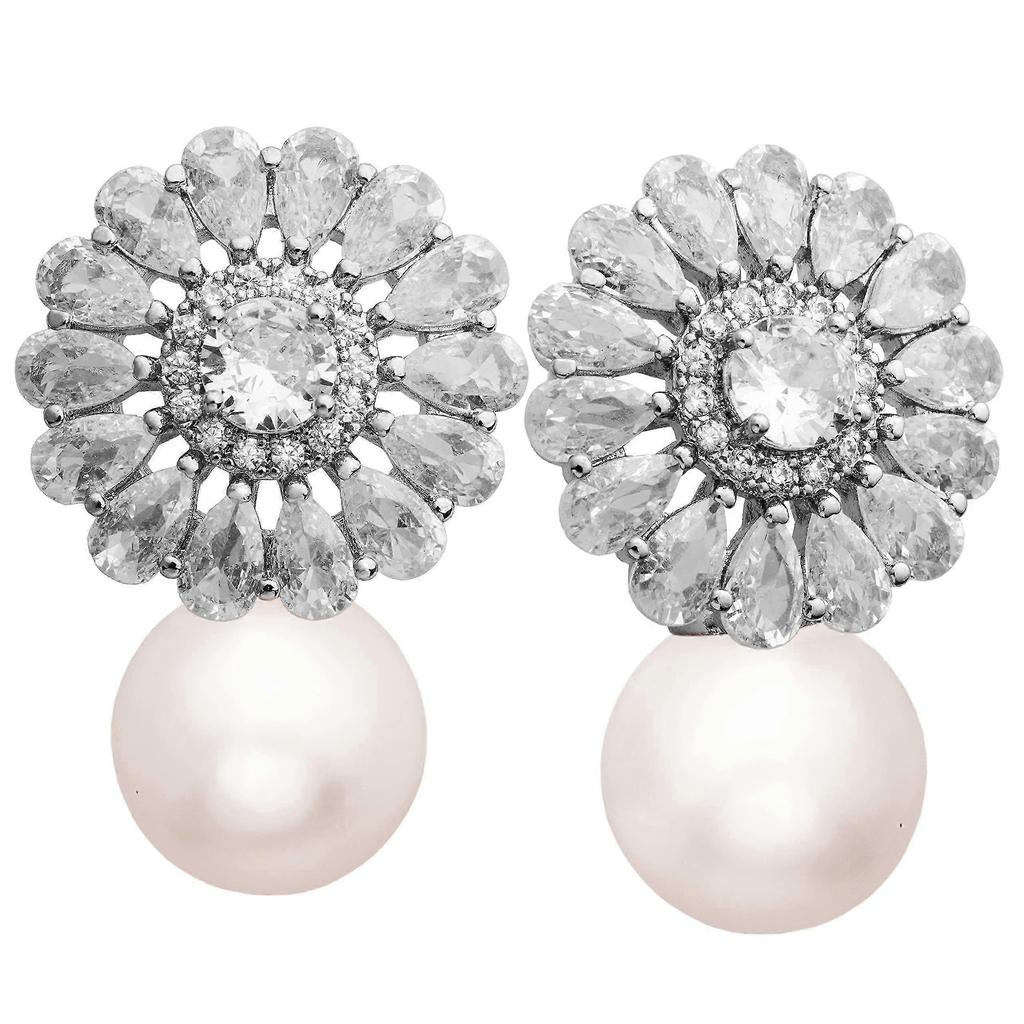 2025 Pearl Dungle Drop Earrings Wedding for Brides, Cubic Zirconia