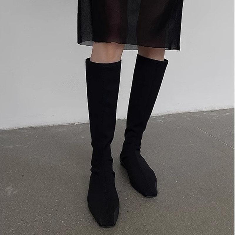 Designer Women Stretch Modern Knee High Boots Fashion Slip On Shoes Autumn Winter Flats Women's Long Booties