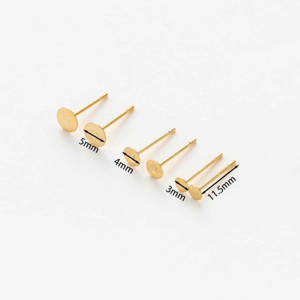 50pcs 14k 18k Plated Round Stud Earring Hooks 3 4 5mm Earrings Findings Components  For  DIY Jewellery Craft Supplies Making