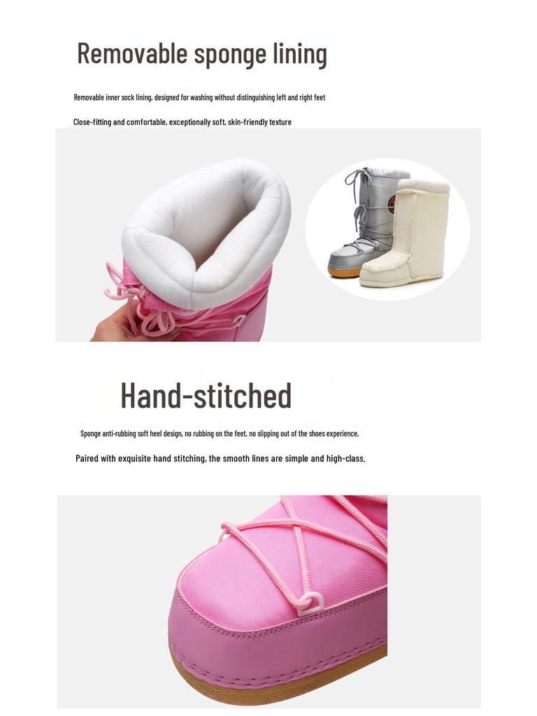 Y025 Trendy 2025 Winter Skiing Space Boots: Stylish Round Toe, Mid-Calf Women's Snow Boots, Thickened Moon Shoes.