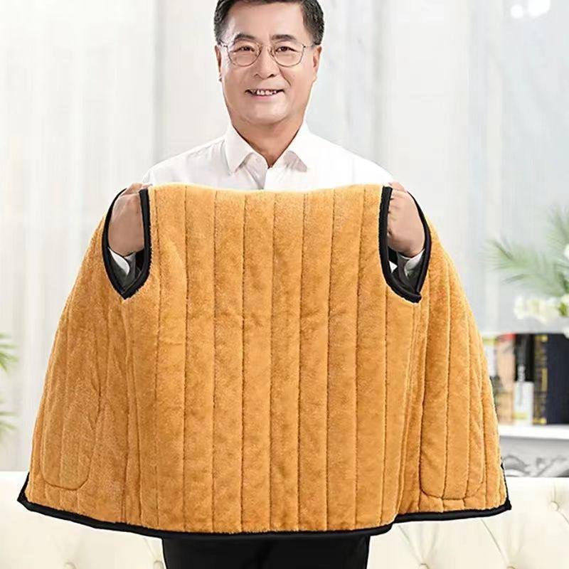 Men's Plus Size Fleece-Lined Vest: Warm, Shawl Style for Middle-Aged and Elderly