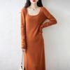 Women Sweater Dress 100% Wool TIDENOVEL U-neck Knit Long Pullover Winter Jumpers Wool Long Dress Female