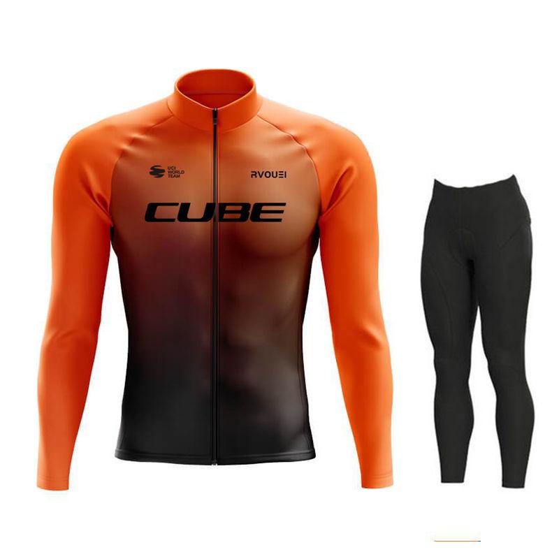 Rvouei Cube Breathable Team Long Sleeve  Bib Pants Ropa Ciclismo Bicycle Clothing MTB Bike Uniform Men Clothes 2026 Autumn Breathable Cycling Suit Set