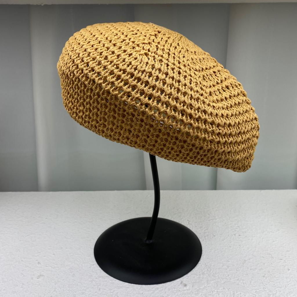 Women's Berer Summer Woven Straw Beret Hat Crochet Straw Cap Sun Hat French Painter Hat Handmade Beach Hat Gift for Her