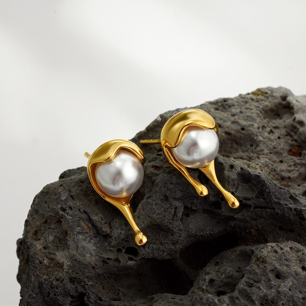 

New Fashion Gold Color Knot Earrings for Women Imitation Pearl U Shape Huggie Hoop Earring Mini Dripping Ear Studs Zircon Gift