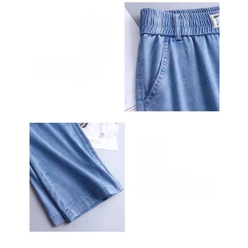 Jeans in Lino da Donna Estivi Vita Alta Casual Vestibilità Larga Gamba Larga Pantaloni Svasati