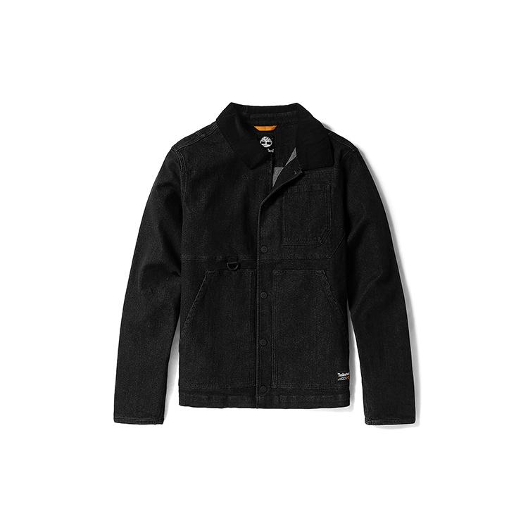 Timberland Denim Jackets Men's Black Lapel Moderate Straight Fit A2D7Z-BU5