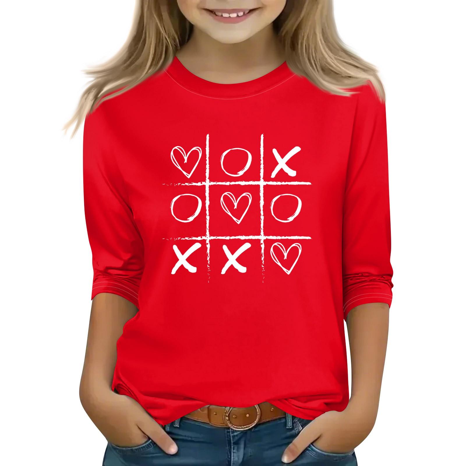 

Print Tops For Youth Girls Round Neck 3/4 Sleeves T-Shirts Trendy Tops Outfit Tees 120 бежевий