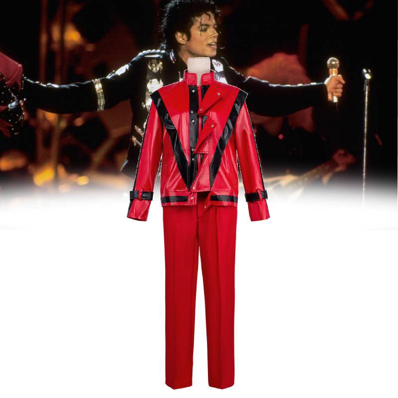 Michael Jackson Cosplay Costume Red Leather Jacket And Pants For Stage Performers