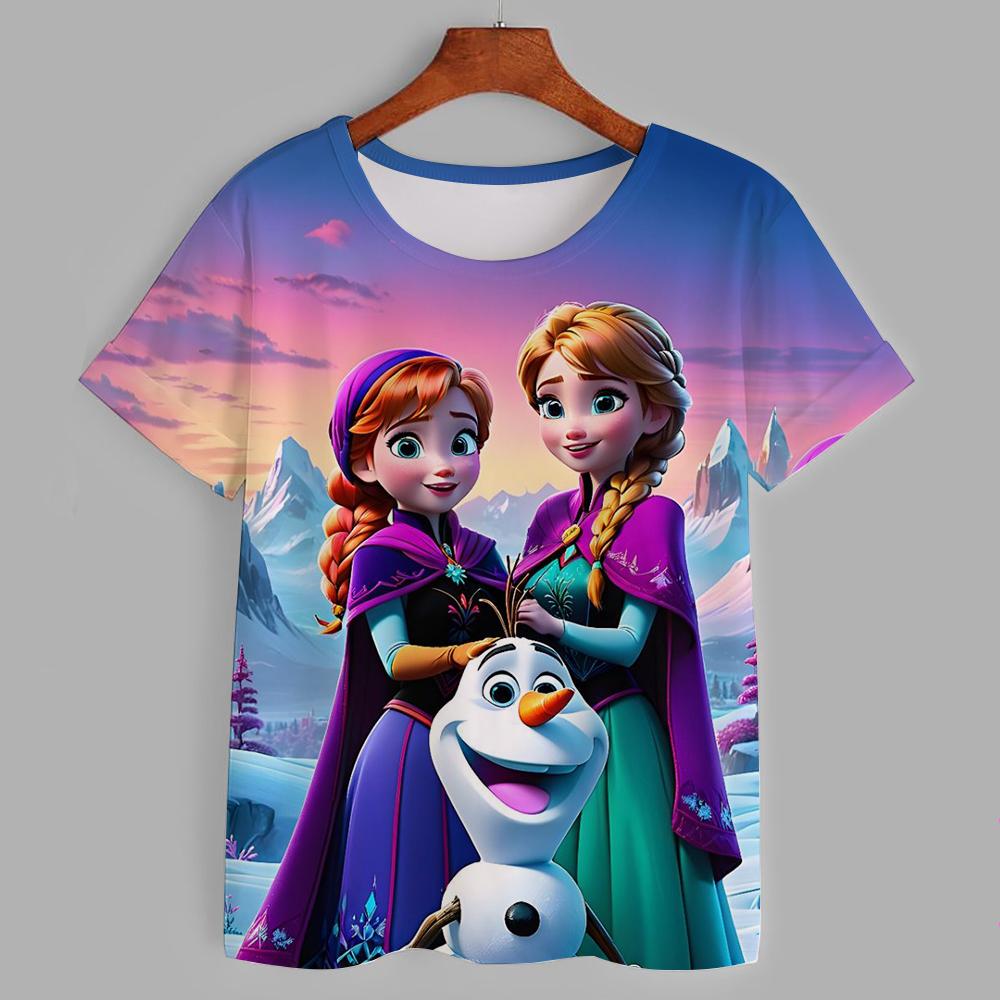 Frozen Elsa Princess 3D T-shirt Casual Boys and Girls Children's Cartoon Top 2026 Summer Edition