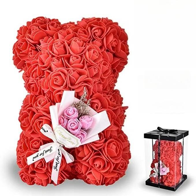 Valentines Day Gift 25cm Artificial Rose Bear With Box For Girl Friend Women Mother's Day Gift Brithday Present Wedding Party