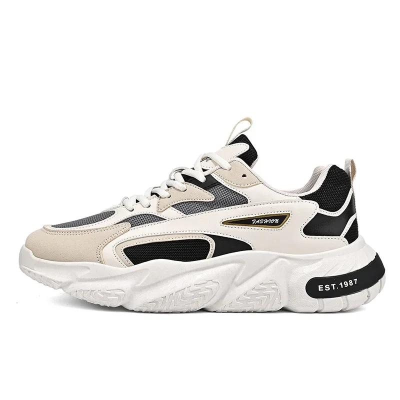 Fashion Thick Sole Versatile Clunky Sneaker For Men 2024 New Trend Mesh Lace Up Breathable Casual Sports Shoes Increased Soft Soles