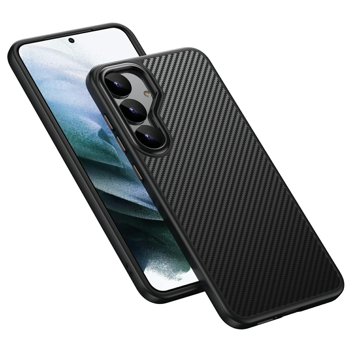

For Samsung Galaxy S25 Magnetic Case Compatible with MagSafe Carbon Fiber Texture PC+TPU Cover Style A
