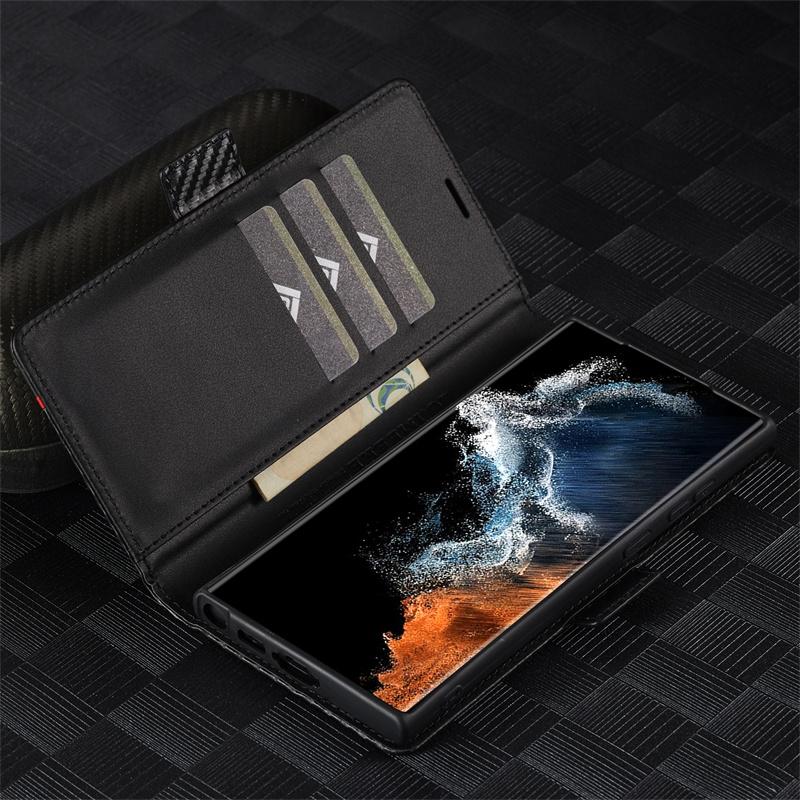 Etui S25Plus Carbon Fiber Magnetic Flip Case for Samsung Galaxy S25 Ultra S24 FE S25+ S24+ Plus Note 20 Ultra Soft Leather Funda