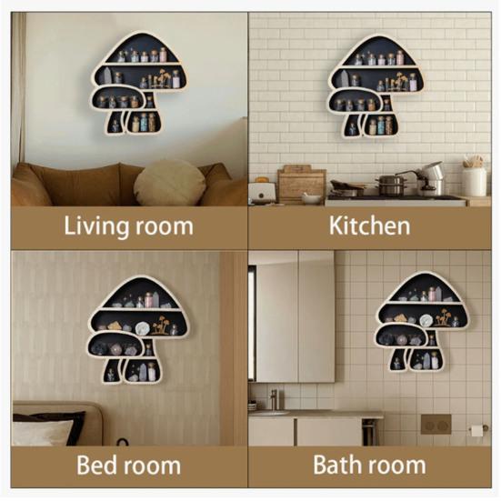 Yousheng Holz-Ausstellungsregal, Wandmontage, Pilz-Regal, rustikales schwebendes Pilz-Regal zur Präsentation von Kristall-Edelstein-Steinkerzen