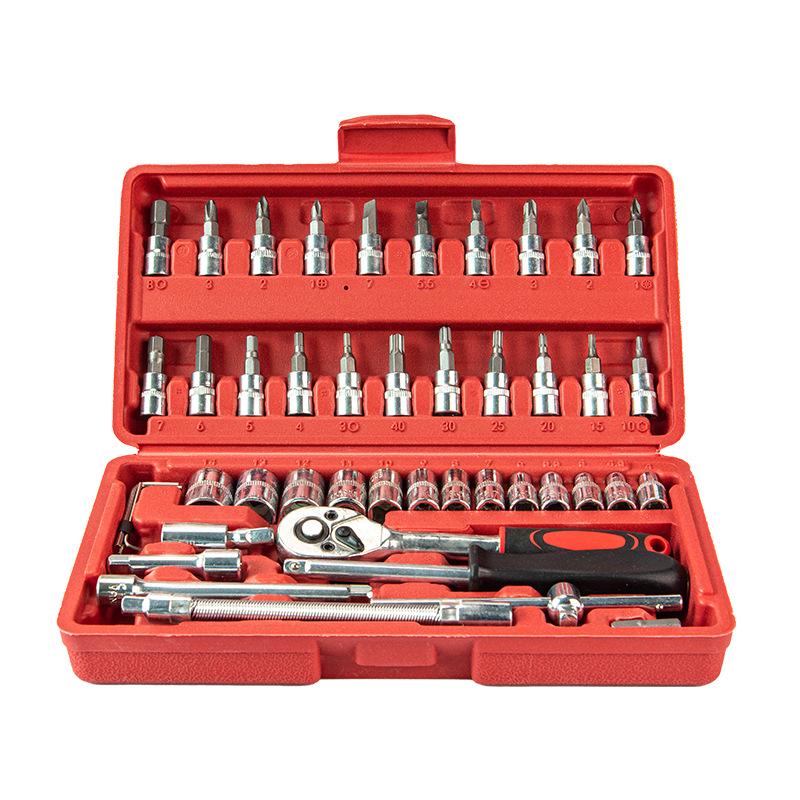 46-Piece Automotive Ratchet Wrench and Socket Repair Tool Set