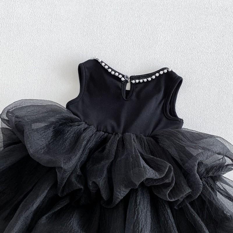 Girls Dress 2026 Cute Princess Style Sleeveless Vest Solid Color Kids