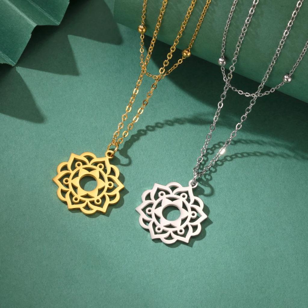 LIKGREAT Yoga Lotus Necklaces Stainless Steel Flower of Life Pendant Women Girls Mandala Healing Buddha Spiritual Chakra Jewelry