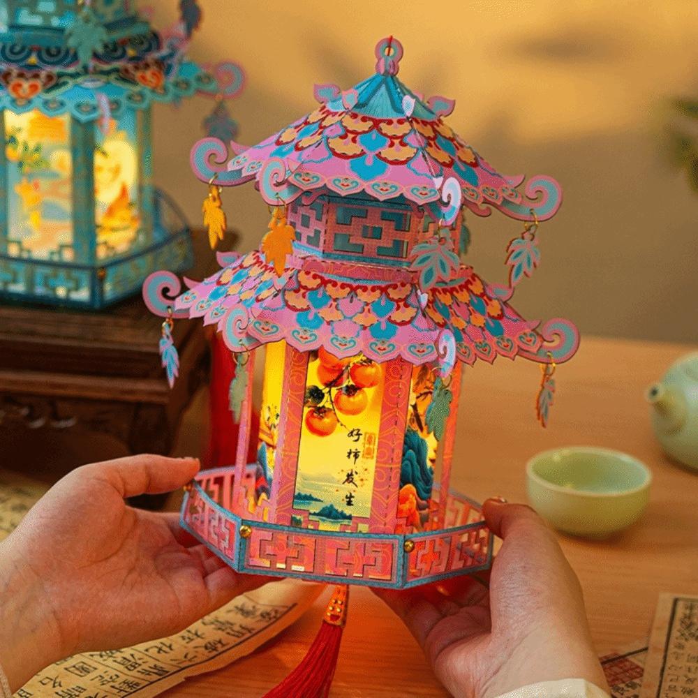 Ancient-style Mid-Autumn Festival Lantern Pavilion Shape Children's Handheld Lantern Home Decor