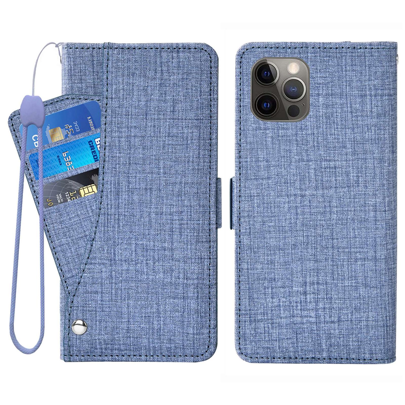 

For iPhone 16 Pro Max Case Jean Cloth Texture PU Leather Wallet Phone Cover with Rotating Card Slots