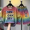 Personalized Colorful Stripes Letter Printed Kids T-shirt and Shorts 2 Piece Set Summer Casual Outfit for Boys and Girls Kids T-shirt Set