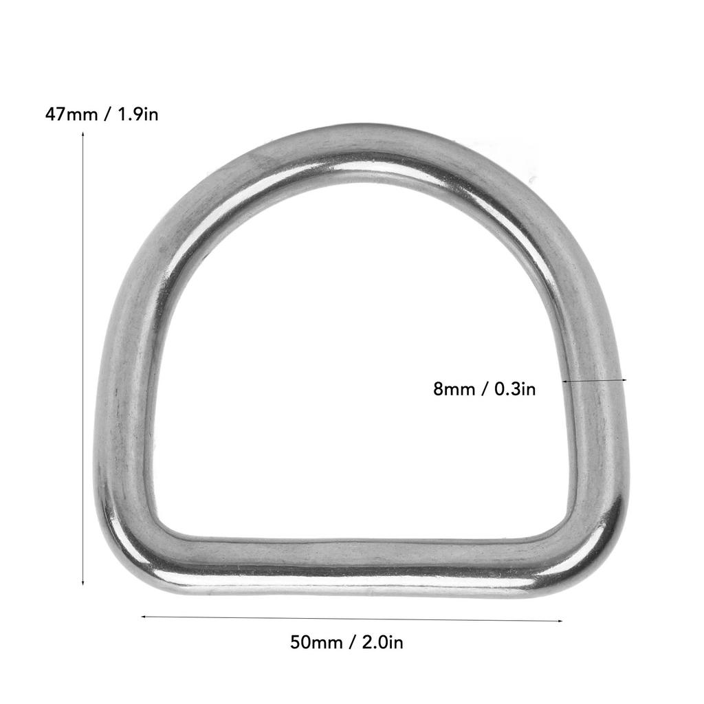 10pcs 316 Stainless Steel D Semi Circular Welded D Buckle Surfboard Kayak Pull Buckle Hardware 8MM Diameter
