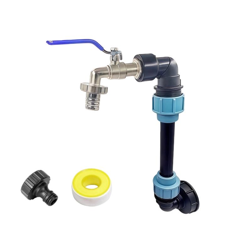 Univerzální sada adaptérů pro IBC nádrže - Konektor s kohoutkem a PE tvarovkami, Sada zahradních vodovodních trubek, Vše pro venkovní použití a nádvoří,