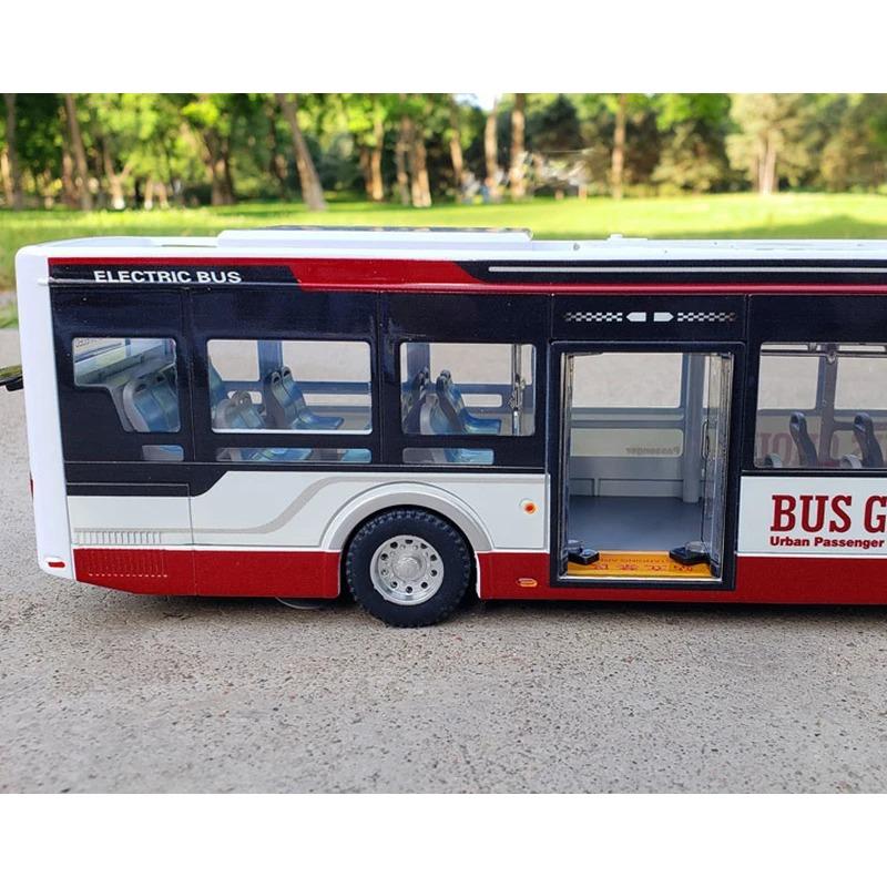 1/43 Large Size Electric Tourist Toy Traffic Bus Alloy Passenger Car Model Diecast Metal Toy Business Bus Model Sound Light Kids Gift