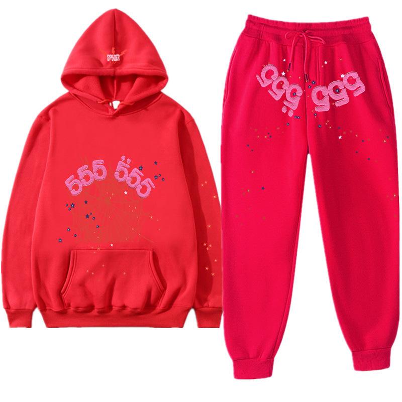 European and American Trendy Hip-hop Singer Letter Sp5der Printed Couple Sweater Men's and Women's Hoodies Sweatshirt Set