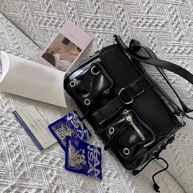 Women Harajuku Vintage Gothic Black Hand Bag Aesthetic Elegant Punk Wallet Purse Handbags Shoulder Trend Tote Bags Quality