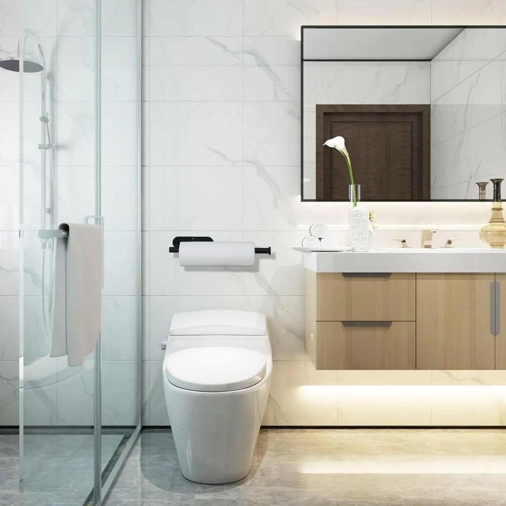 Wall-Mounted Punch-Free Plastic Paper Towel & Toilet Paper Holder for Kitchen & Bathroom