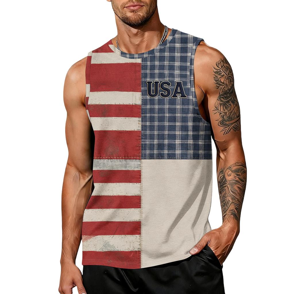 Uomo 4 Luglio Camicie USA Muscolo Senza Maniche Magliette Patriottiche