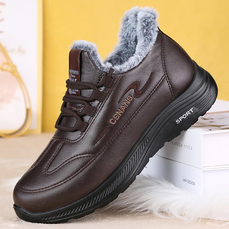 Winter Men's Velvet Thickened Warm Sports Cotton Shoes Middle-Aged And Elderly Dad Comfortable Slip-On Walking Shoes