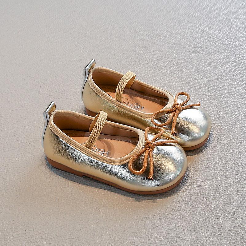 Bowknot Korean Style Little Girls Kids Comfortable Casual Leather Flat Shoes 23 золотой