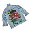 2618 Cartoon Graffiti Denim Jacket Womens Fall Winter Baseball Coat Streetwear