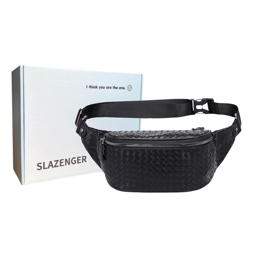 New Slazenger Soft Leather One Shoulder Crossbody Bag, Sling Bag, Fanny Pack Regular Unisex Black SLA8444