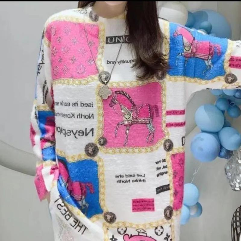 2023 Plus Size Rhinestone Embroidery Mink Velvet Women's Sweater - Sweet Style, Versatile, High-End
