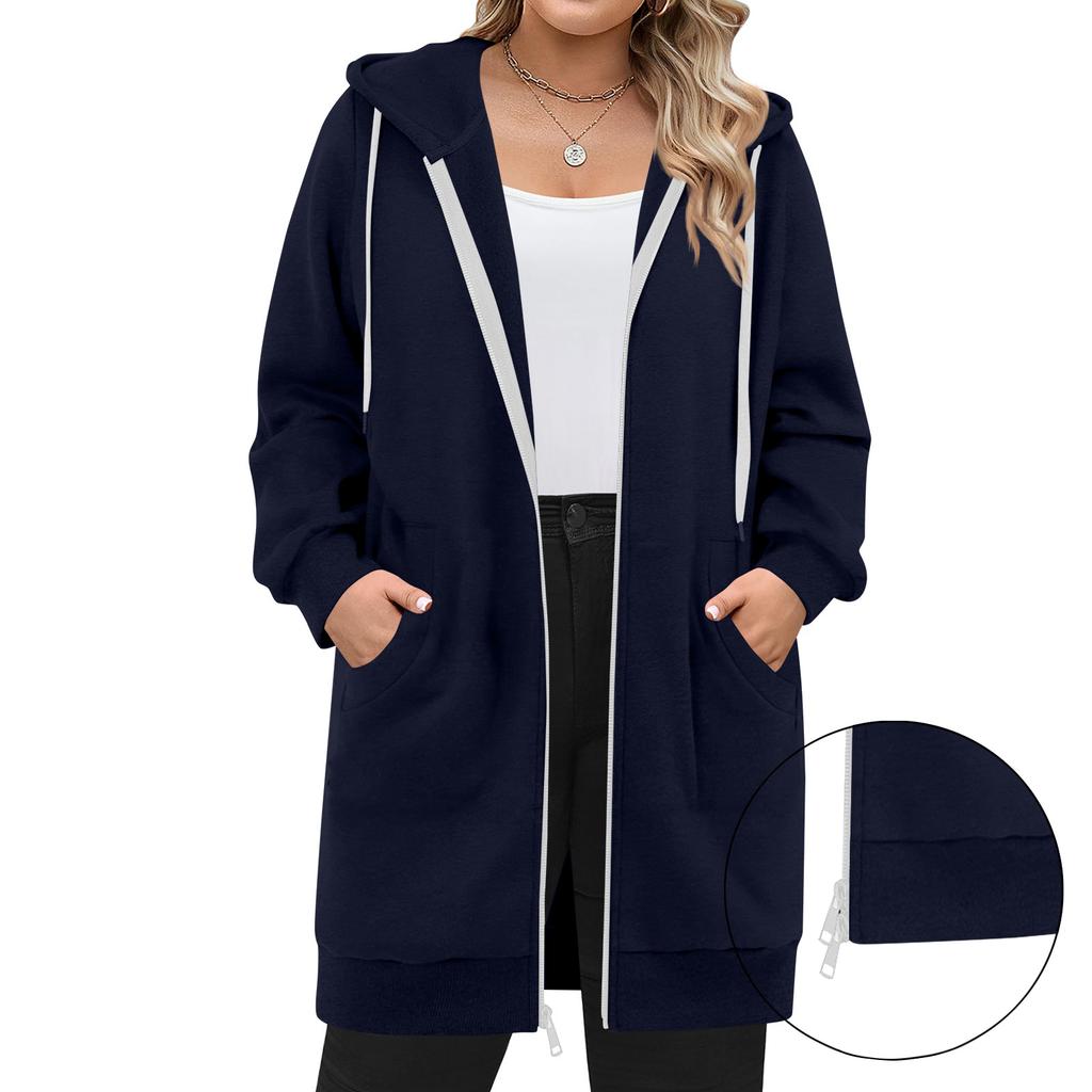 Women's Zip Up Hoodies Long Sleeve Long Tunic Sweatshirts Oversized Fleece Casual  Fall Jacket Coat With Pocket