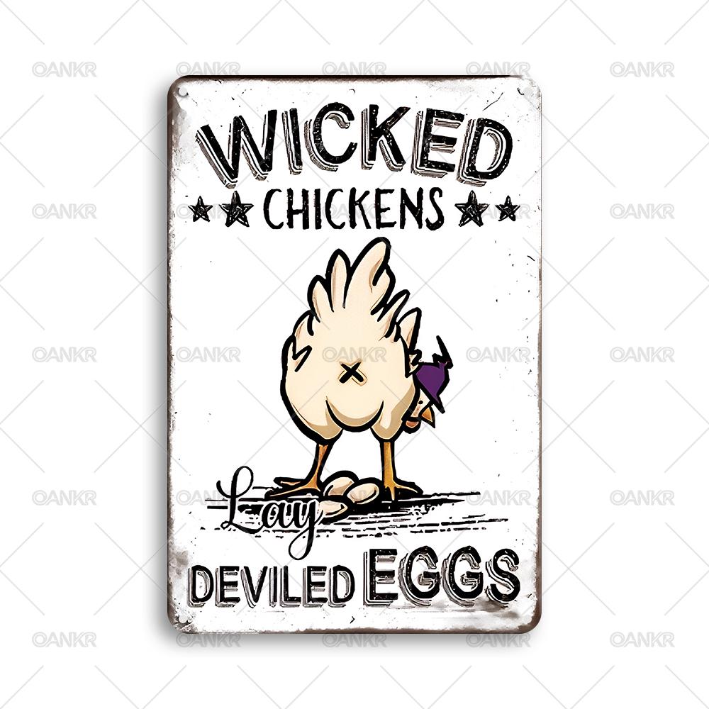 

Vintage Metal Tin Sign Ideal Gift x Inch Wicked Chickens Deviled Eggs Art Poster Metal Signs for Garage Farm Wall Decor 20x30cm（7.8x11.8inch）