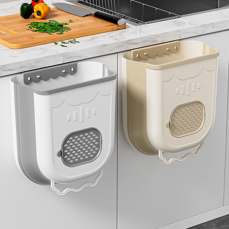 Foldable Wall-Mounted Hanging Trash Can for Kitchen & Bathroom - Easy-to-Clean, High-Quality Plastic Bin