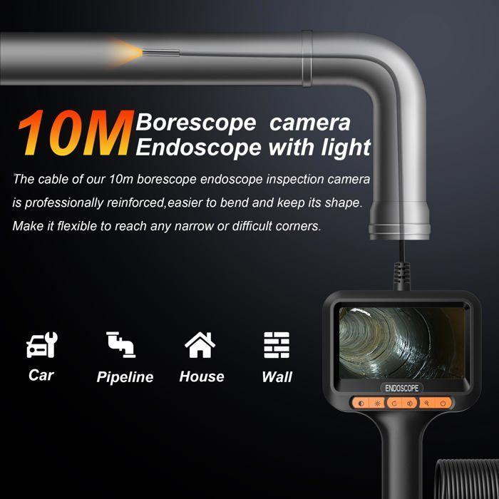 Camera Endoscopique 10m avec Écran et Lumière, 1920p HD Camera Canalisation avec Écran IPS 4,3 Pouces et 8 LED Réglables