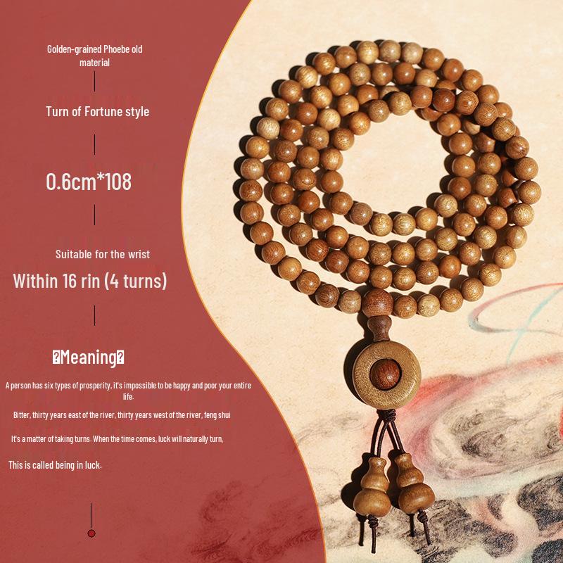 Sichuan Golden Silk Nanmu Agarwood 108-Bead Buddhist Necklace & Bracelet Set