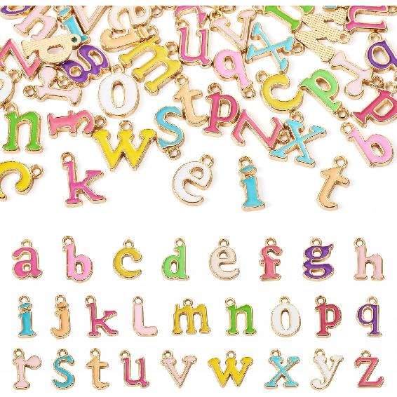 Craftdady 52 Pc Enamel Letter A-Z Charms: Colorful Initial Alphabet Pendants for DIY Jewelry Making