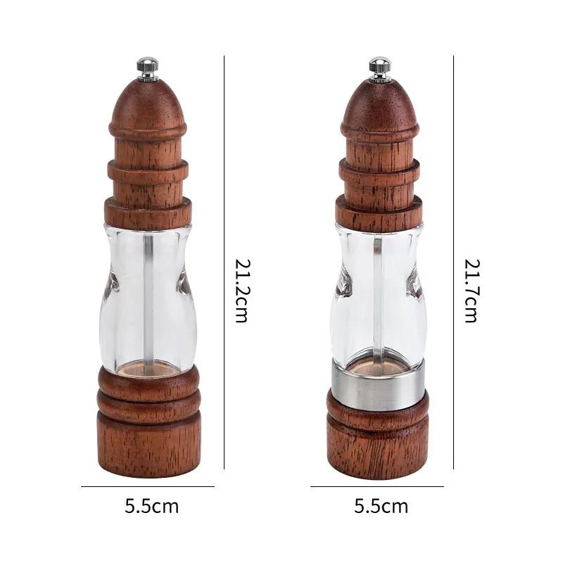 Manual Salt Grinder Refillable Spice Mill Manual Salt Kitchen Gadgets Seasoning Storage Bottle Wooden Spice Grinder Pepper Mill