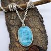 Natural Larimar Gemstone Women Pendant With Chain 925 Sterling Silver Handmade Jewelry
