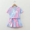 Girls' Tie Dye Suits Summer Korean Version Big Children Little Girls Short-sleeved Skirts Shorts Two-piece Trend